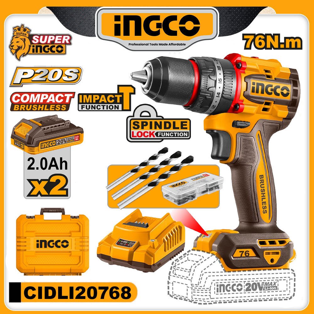 INGCO 20v Brushless Cordless Impact Drill 76N.m - buy online in Australia | Trade Tools Australia