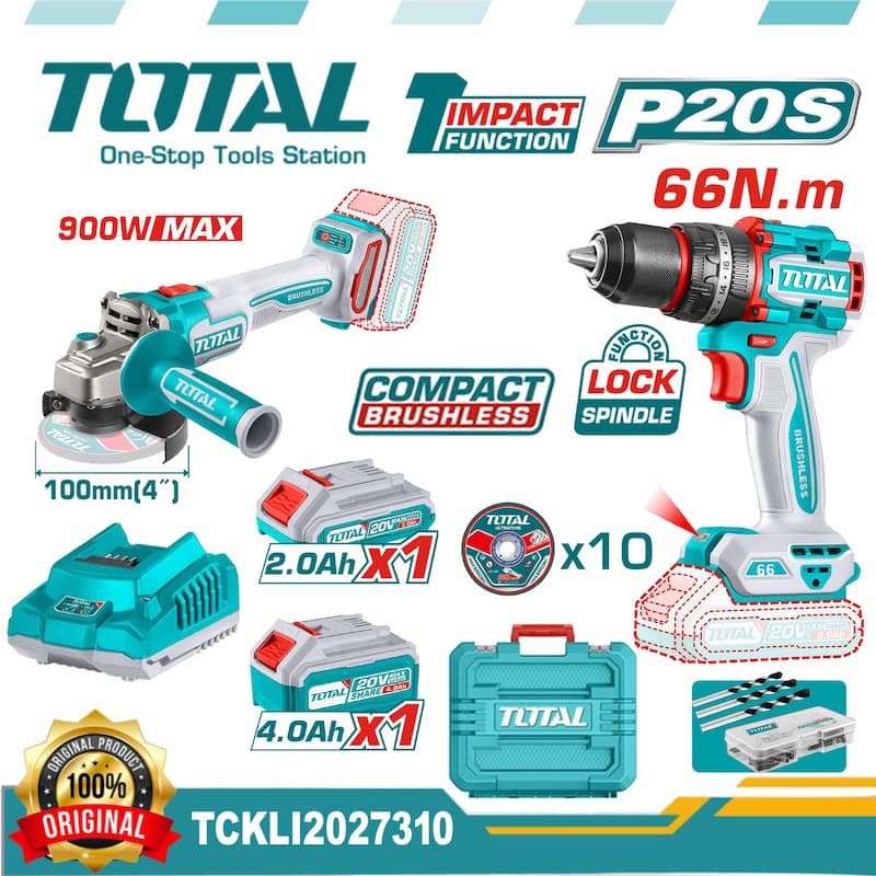 TOTAL 20V Cordless Angle Grinder & Impact Drill Combo - buy online in Australia | Trade Tools Australia