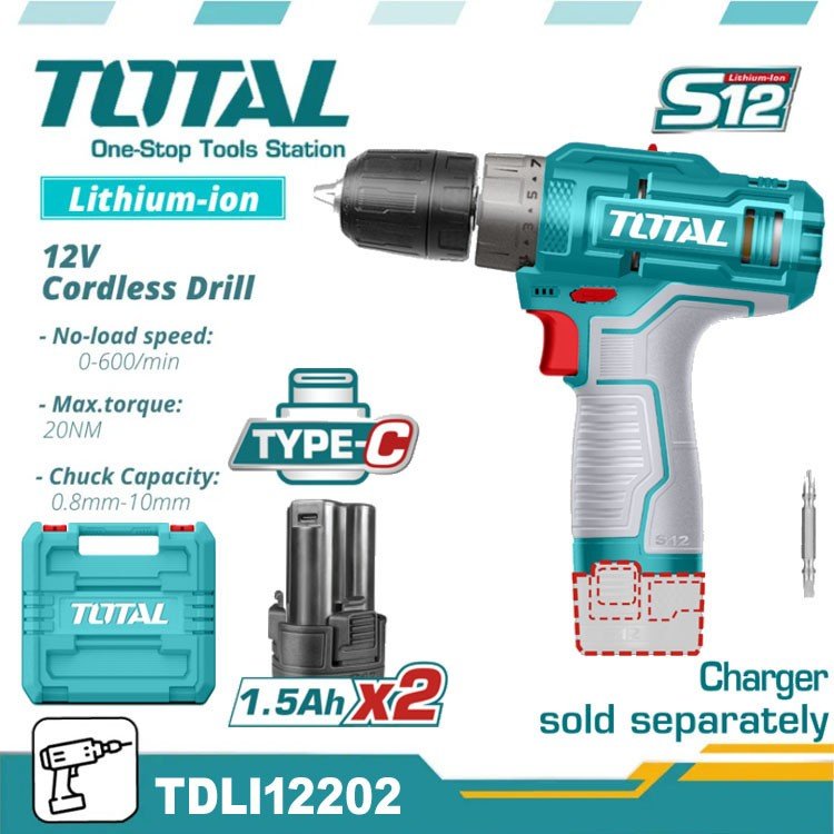 TOTAL 12v Cordless Drill With Double Battery - buy online in Australia | Trade Tools Australia