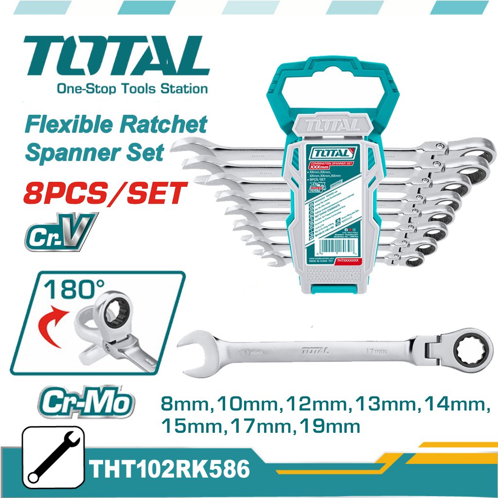 TOTAL 8 Pcs Flexible Ratchet Spanner Set - buy online in Australia | Trade Tools Australia