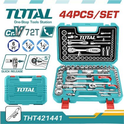 TOTAL 44 pcs 1/4″ + 1/2″ Socket Set - buy online in Australia | Trade Tools Australia