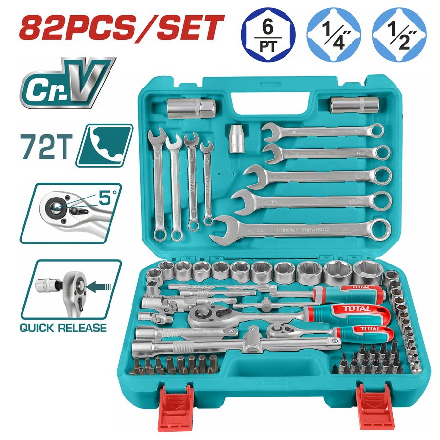 TOTAL 82pcs 1/4″ & 1/2″ socket set - buy online in Australia | Trade Tools Australia