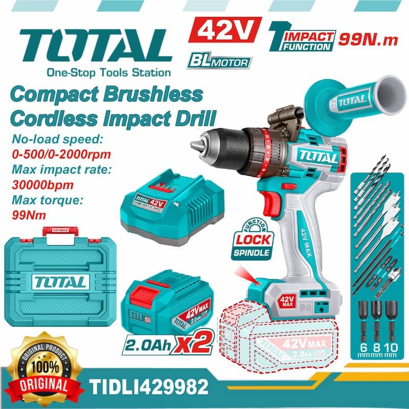 TOTAL 42v Compact Brushless Cordless Impact Drill 99N.m - buy online in Australia | Trade Tools Australia
