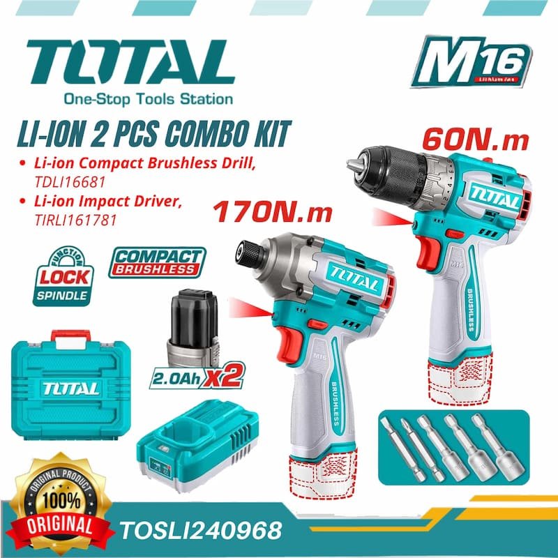 TOTAL 16v Cordless Brushless Drill & Impact Driver Combo - buy online in Australia | Trade Tools Australia