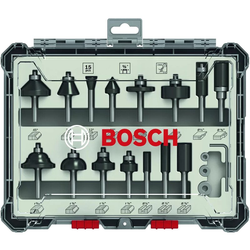 Bosch 2607017473 15pc 1/4″ Shank Mixed Router Bit Set - buy online in Australia | Trade Tools Australia