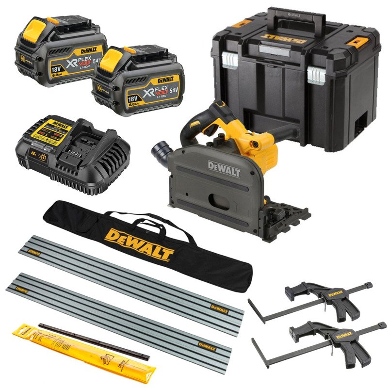 DeWalt DCS520T2 54V XR Flexvolt Plunge Saw Kit – 2 x 6.0ah Batteries, Charger, Guide Rails & Bag, Clamps,Connector & Case - buy online in Australia | Trade Tools Australia