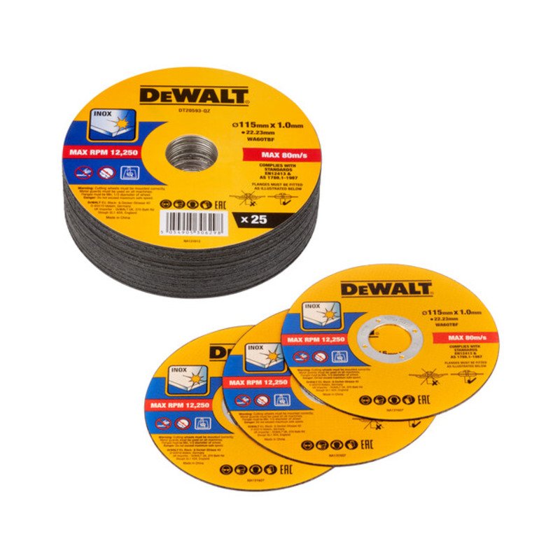 Dewalt DT20593 High Performance Thin Metal Cutting Discs – 115mm x 22.23mm x 1.0mm – Pack of 25 - buy online in Australia | Trade Tools Australia