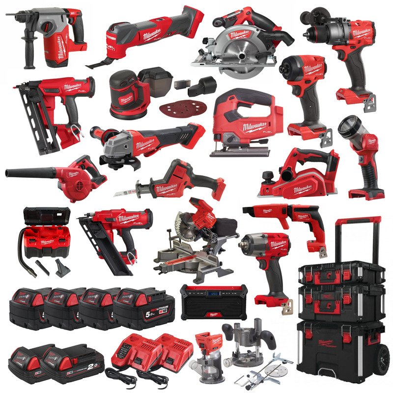 Milwaukee 20 Piece Power Tool Kit – 4 x 5.0ah & 2 x 2.0ah Batteries - buy online in Australia | Trade Tools Australia
