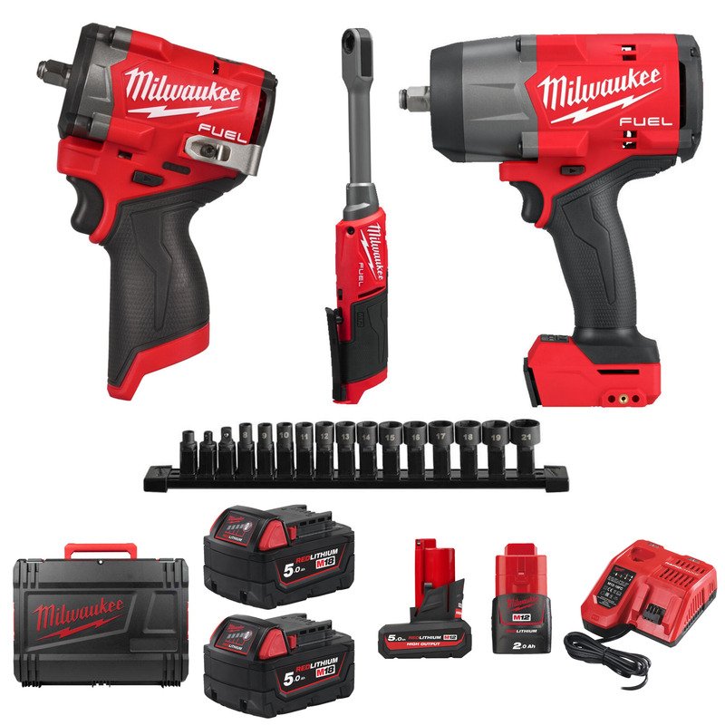 Milwaukee 3 Piece Kit M18 Impact Wrench, M12 Impact Wrench & M12 Ratchet - buy online in Australia | Trade Tools Australia