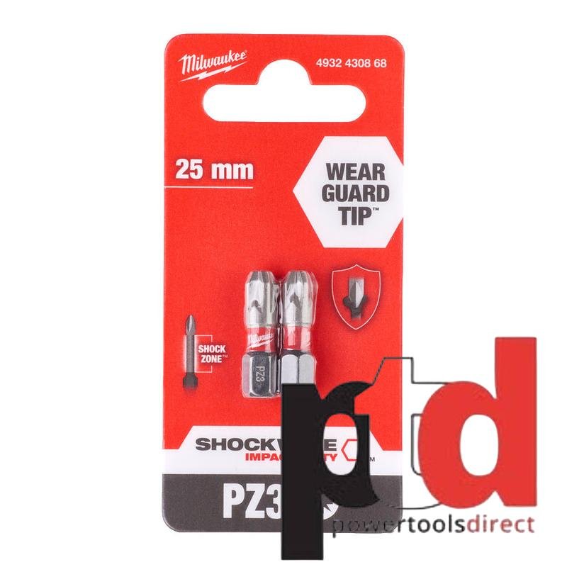 Milwaukee 4932430868 PZ3 25mm Shockwave Impact Duty Screwdriver Bits – 2pc - buy online in Australia | Trade Tools Australia