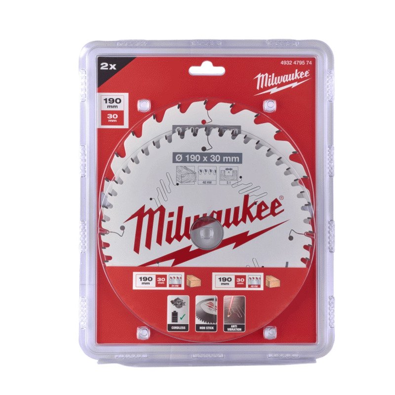 Milwaukee 4932479574 Circular Saw Blade Twin Pack 190MM X 2 – 24T + 48T - buy online in Australia | Trade Tools Australia