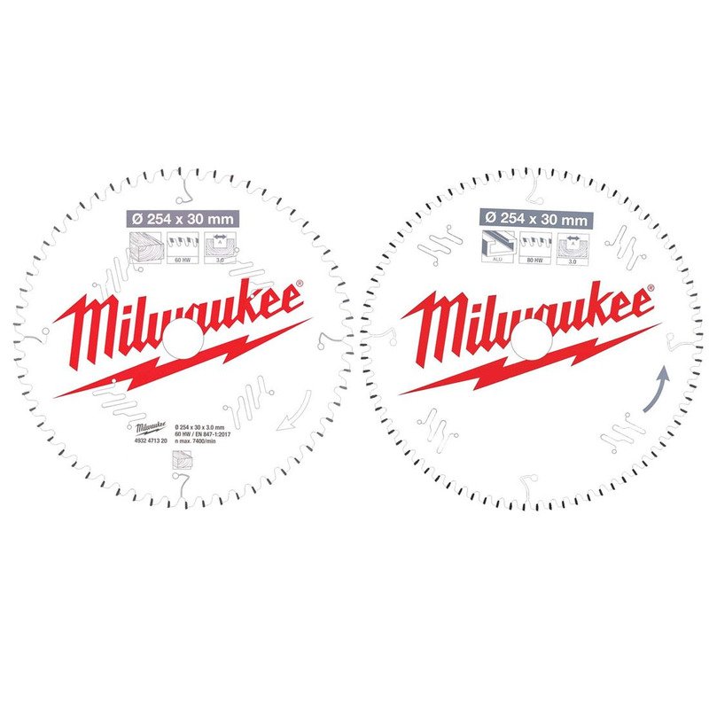 Milwaukee 4932479576 CSB 254mm x 30mm Circular Saw Blades for Mitre Saws Twin Pack – 60T & 80T - buy online in Australia | Trade Tools Australia