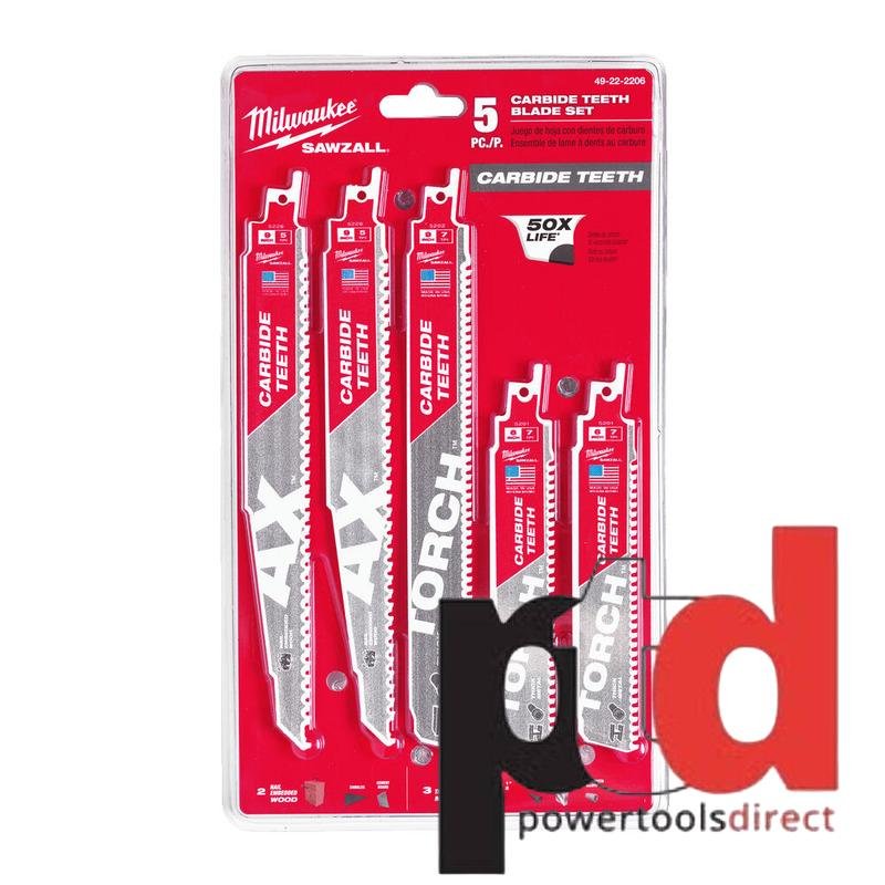 Milwaukee 49472206 Sawzall Carbide Demolition Reciprocating Saw Blades – 5 Pack - buy online in Australia | Trade Tools Australia