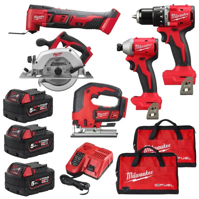 Milwaukee 5 Piece M18 Tool Kit- 3 x 5.0ah Batteries - buy online in Australia | Trade Tools Australia