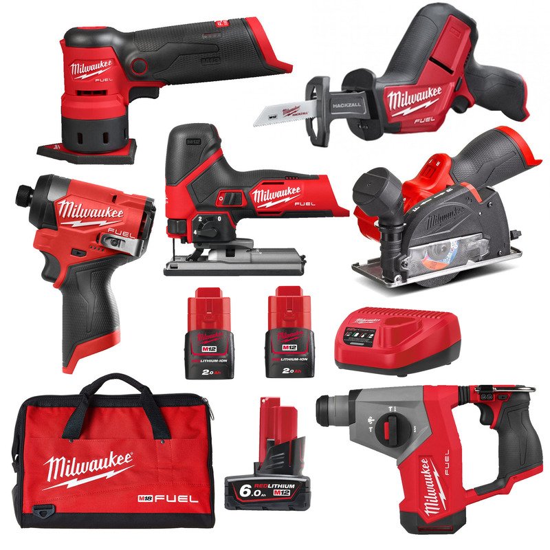 Milwaukee 6 Piece M12 Fuel Brushless Tool Kit – 2 x 2.0ah Batteries & 1 x 6.0ah Battery - buy online in Australia | Trade Tools Australia