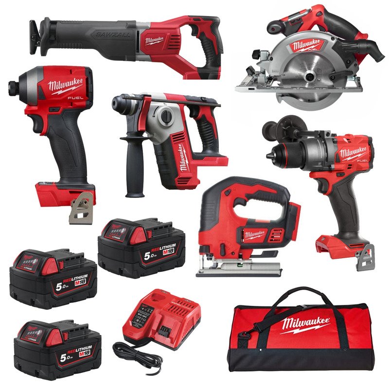Milwaukee 6 Piece Power Tool Kit – 3 x 5.0ah Batteries - buy online in Australia | Trade Tools Australia