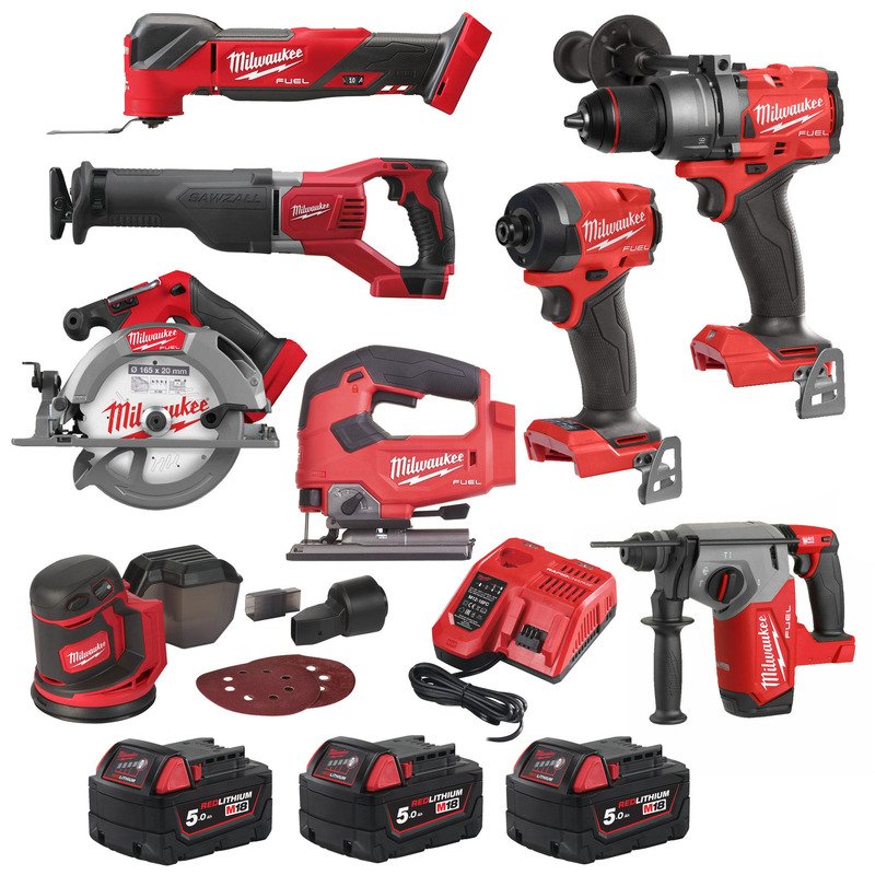 Milwaukee 8 Piece M18 Tool Kit – 3 x 5.0ah Batteries - buy online in Australia | Trade Tools Australia
