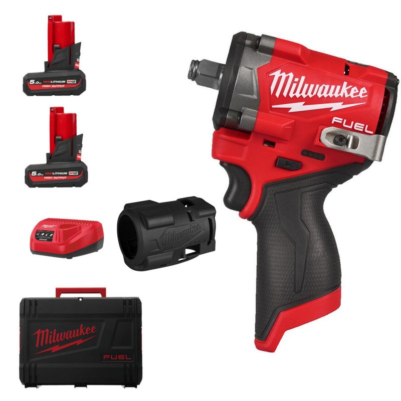 Milwaukee M12FCIWF12G3-502X 12v Fuel 1/2″ Compact Impact Wrench Kit – 2 x 5.0ah High Output Batteries & 4932499365 Rubber Sleeve - buy online in Australia | Trade Tools Australia