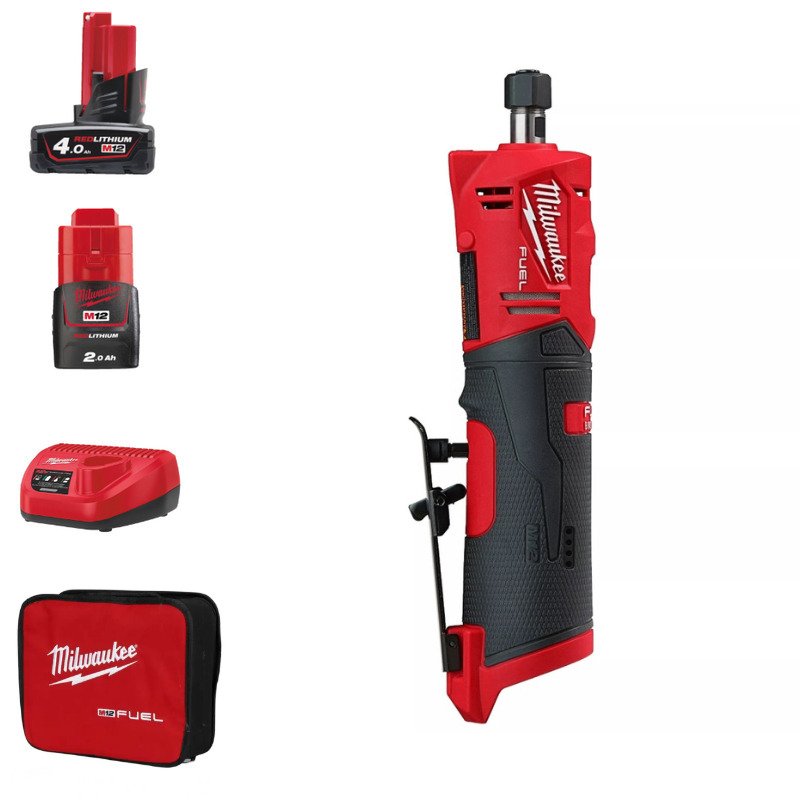 Milwaukee M12FDGS-422B 12V Fuel Straight Die Grinder Kit (1 x 2.0Ah battery, 1 x 4.0Ah battery, Charger & Toolbag) - buy online in Australia | Trade Tools Australia