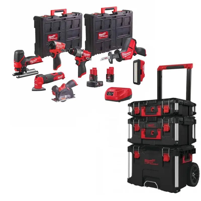 Milwaukee M12FPP7B2-622P 12v Fuel 7pc Power Pack – 6.0ah & 2.0ah Batteries & 4932464244 3 Piece PACKOUT Storage System Set - buy online in Australia | Trade Tools Australia