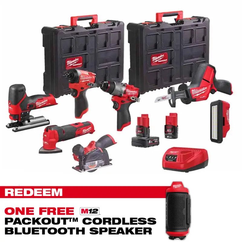 Milwaukee M12FPP7B2-622P 12v Fuel 7pc Power Pack – 6.0ah & 2.0ah Batteries (CLAIM FREE BLUETOOTH SPEAKER VIA MILWAUKEE REDEMPTION) - buy online in Australia | Trade Tools Australia