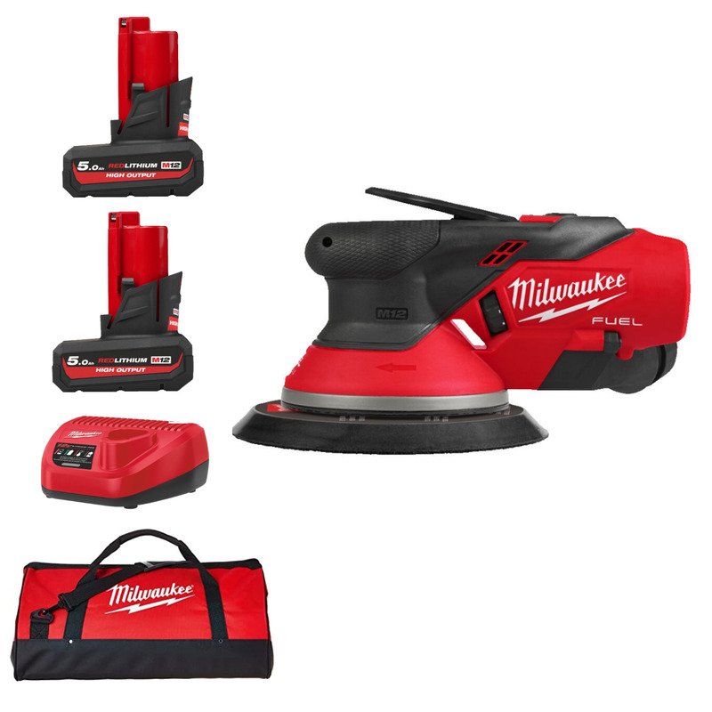 Milwaukee M12FROS2.5-502 12v Fuel 150mm Random Orbital Sander Kit – 2 x 5.0ah Batteries, Charger & Bag - buy online in Australia | Trade Tools Australia