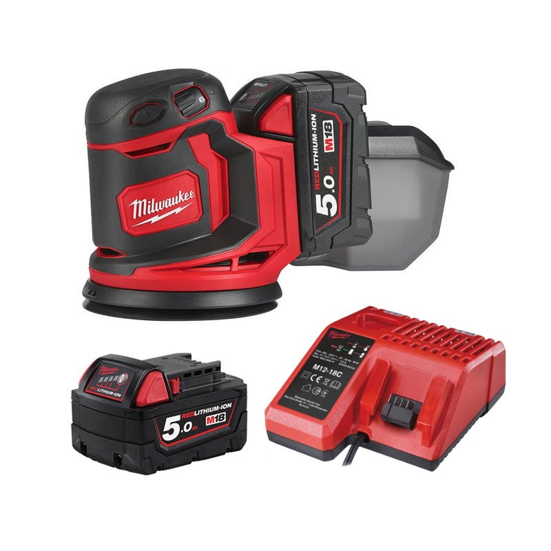 Milwaukee M18BOS125-502B 18V Random Orbit Sander Kit (2 x 5.0Ah RedLithium-Ion Batteries, Charger & Toolbag) - buy online in Australia | Trade Tools Australia