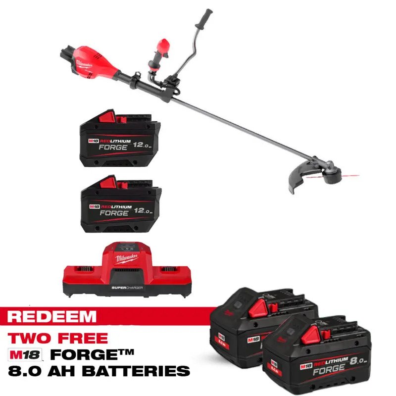 Milwaukee M18F2BCU-122 18v Fuel Dual Battery Brush Cutter Kit – 2 x 12.0ah Forge Batteries & Charger (CLAIM 2 FREE 8.0AH FORGE BATTERIES VIA MILWAUKEE REDEMPTION) - buy online in Australia | Trade Tools Australia