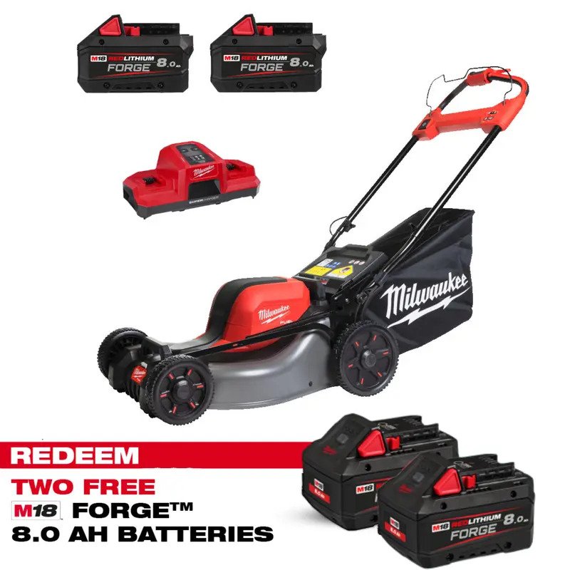 Milwaukee M18F2LM46-802 18v Fuel Dual Battery 46cm Self-Propelled Lawn Mower Kit with Forge Batteries (CLAIM 2 FREE 8.0AH FORGE BATTERIES VIA MILWAUKEE REDEMPTION) - buy online in Australia | Trade Tools Australia
