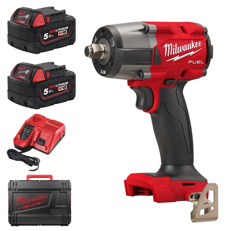 Milwaukee M18FMTIW2F12-502X 18V Fuel GEN2 Mid-Torque 1/2” Impact Wrench with Friction Ring Kit (2 x 5.0Ah RedLithium-Ion Batteries, Charger & Case) - buy online in Australia | Trade Tools Australia