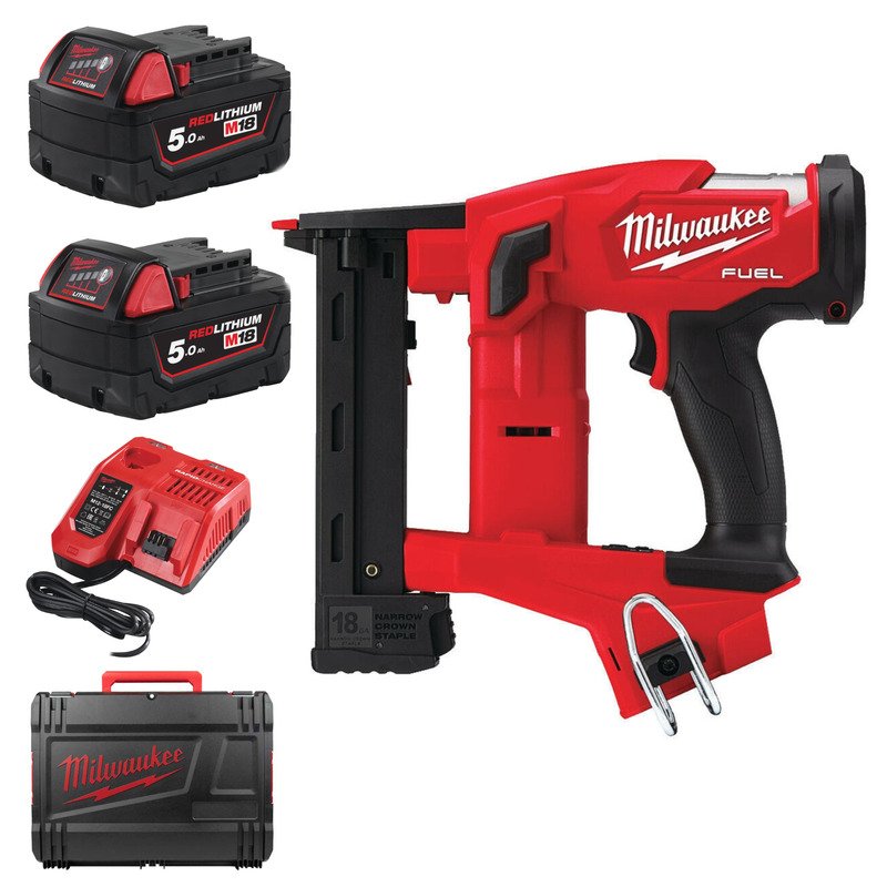 Milwaukee M18FNCS18GS-502X 18V Fuel Narrow Crown Stapler Kit – 2 x 5.0ah Batteries, Charger & Case - buy online in Australia | Trade Tools Australia