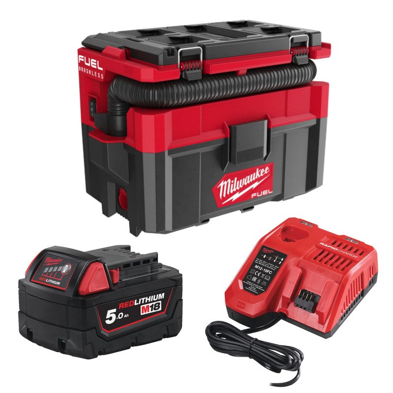Milwaukee M18FPOVCL-501 Fuel Packout 7L Wet & Dry Vacuum Kit – 5.0 Battery & Charger - buy online in Australia | Trade Tools Australia