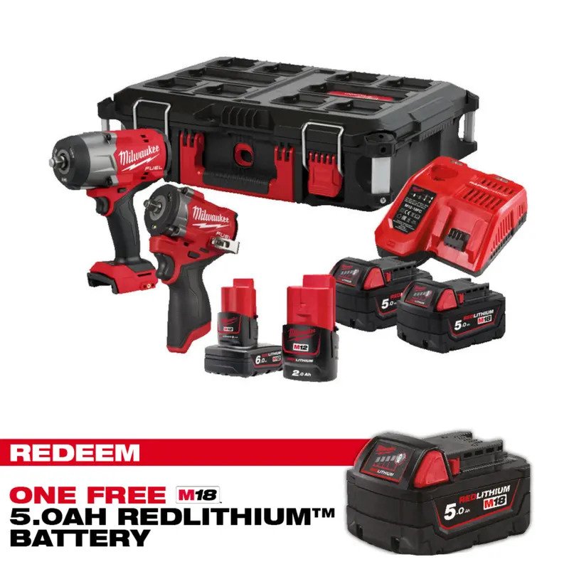 Milwaukee M18FPP2AQ2-564P 18v 1/2″ / 12v 3/8″ Fuel Impact Wrench Twin Kit Packout Case (CLAIM FREE 5.0AH BATTERY VIA MILWAUKEE REDEMPTION) - buy online in Australia | Trade Tools Australia