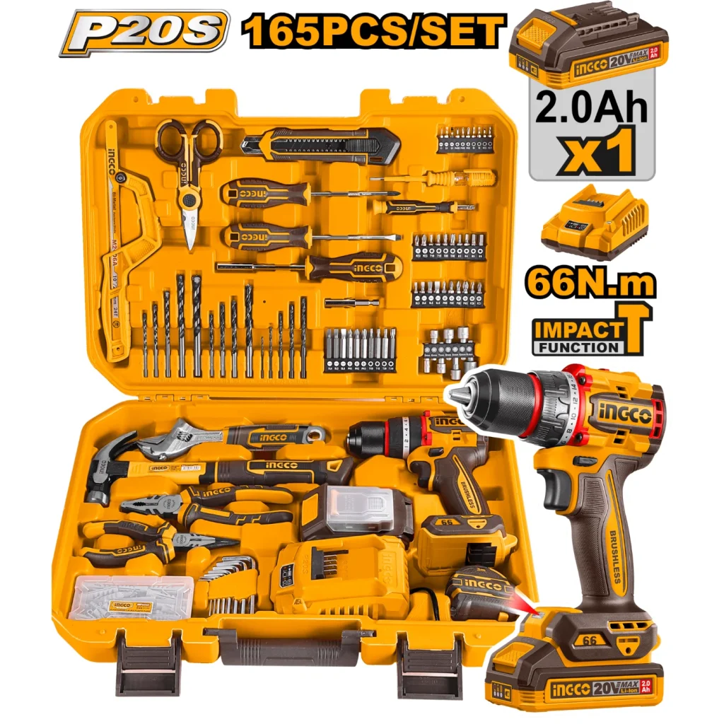 INGCO 165 Pcs Tools Set with Cordless Brushless Impact Drill - buy online in Australia | Trade Tools Australia