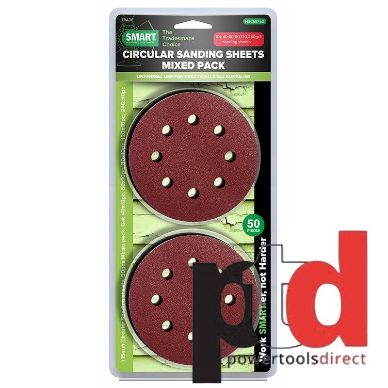 SMART Trade 115mm Circular Mixed Grit Sanding Sheets – Pack of 50 - buy online in Australia | Trade Tools Australia